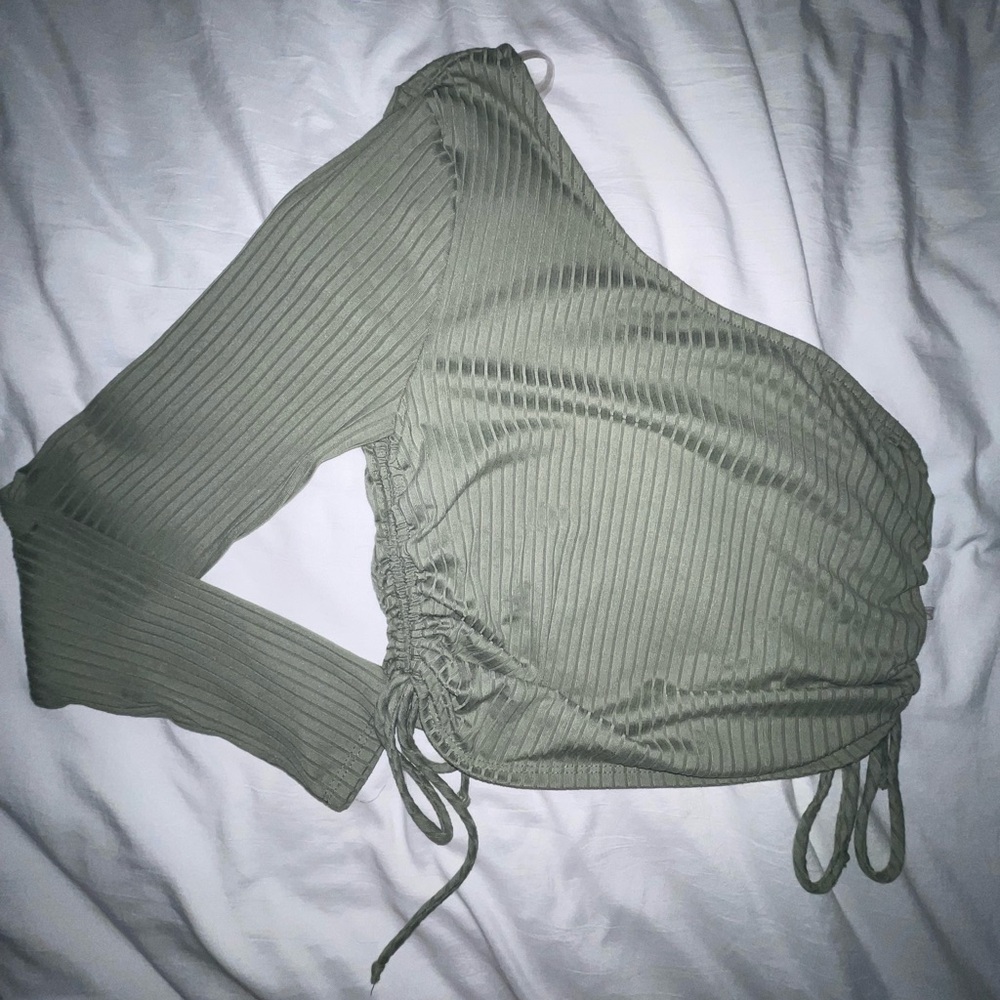 One-Shoulder Ribbed Top in Olive Green